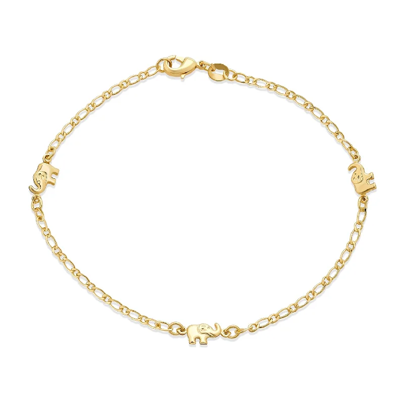 ladies bracelet sapphire-Dainty Lucky Elephant Anklet Ankle Bracelet 18K Gold Plated Brass 7.5-9.5 Inch