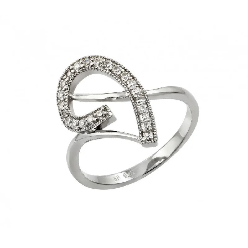 Ladies rings delicate outline styles-Silver 925 Rhodium Plated Clear CZ Inlay Curl Ring - STR00960