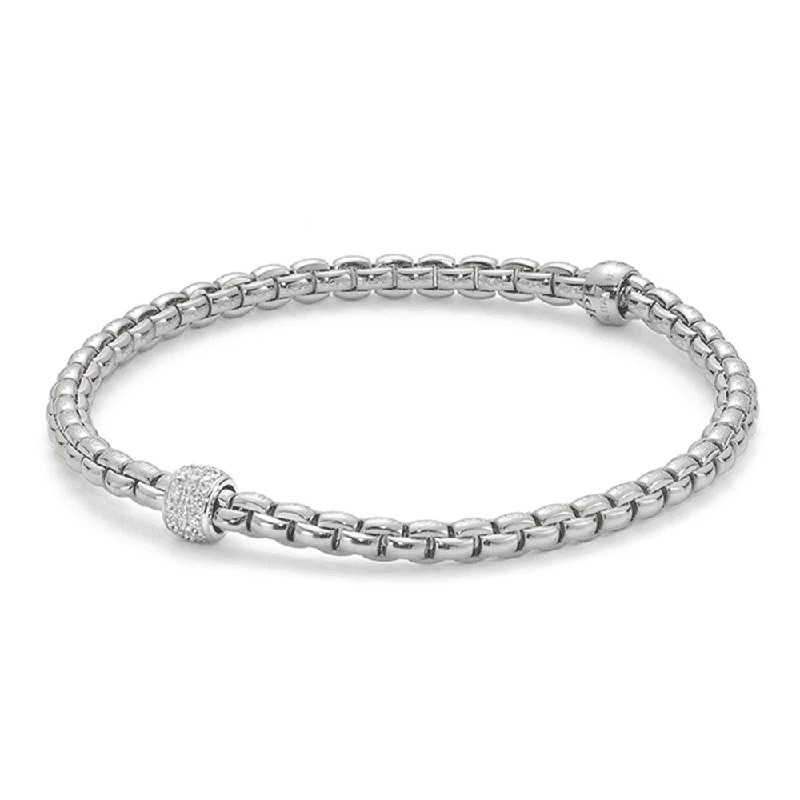 ladies bracelet bold white gold-Eka 18ct White Gold Bracelet With Pave Diamond Set Rondel