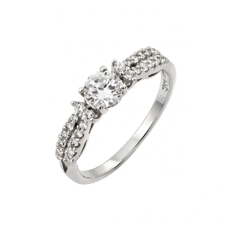 Ladies rings spring fashion styles-Silver 925 Rhodium Plated Clear Center CZ Inlay Ring - STR00968