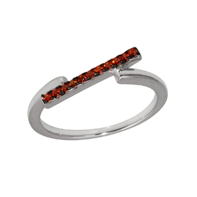 Ladies rings physical store locations-Rhodium Plated 925 Sterling Silver Red CZ Bar Ring - BGR01234RED