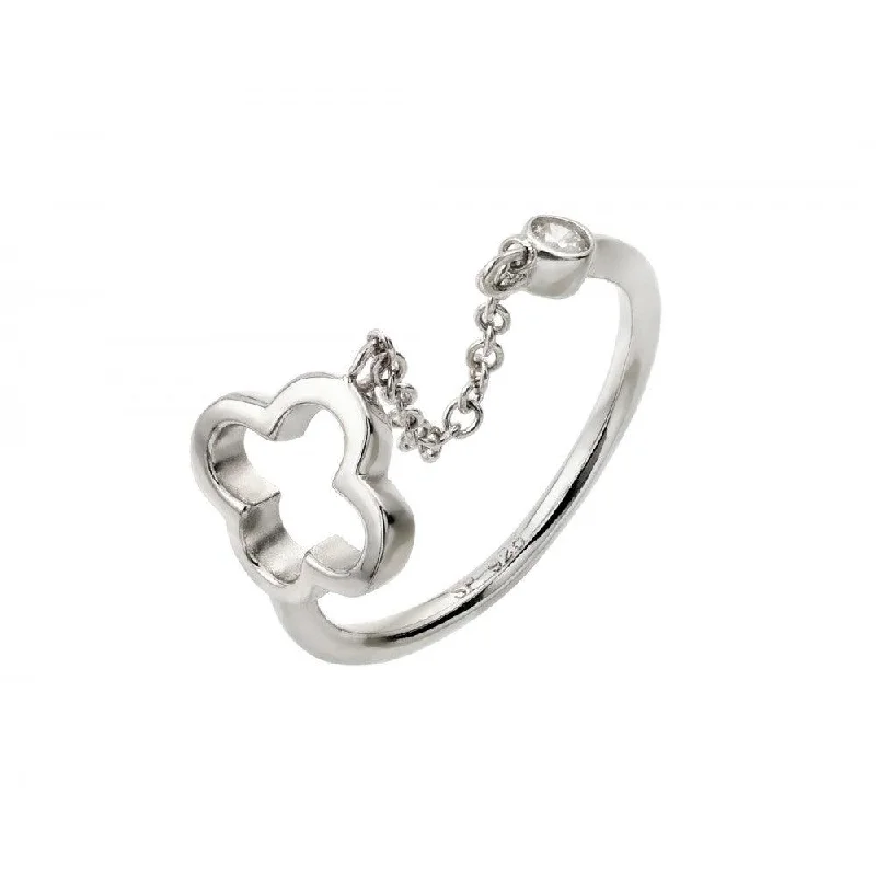 Ladies rings oxidized finish rings-Silver 925 Rhodium Plated Open Clover Wire Ring - STR01003