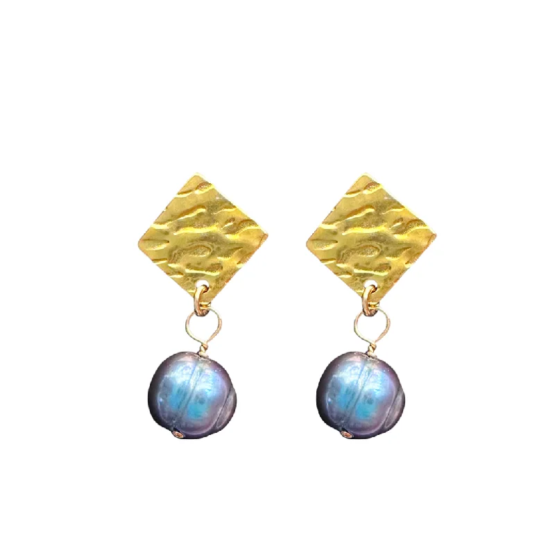 Ladies earrings custom engraving options-Carly Earrings- Tahitian Pearl or White Pearl on Gold