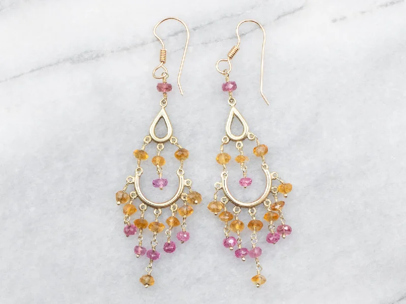 Ladies earrings ceramic crafted styles-Yellow Gold Citrine and Pink Tourmaline Drop Dangle Earrings