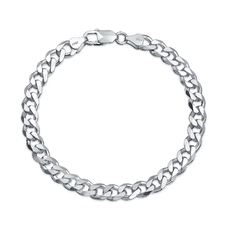 ladies bracelet minimalist white gold-Men's Thick Chain Link Bracelet Sterling Silver Italian Made 8-9 Inch Unisex