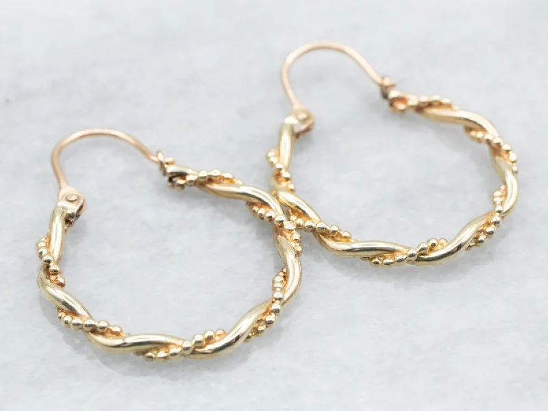 Ladies earrings rustic charm styles-Yellow Gold Twisted Hoop Earrings