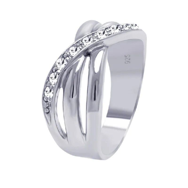 Ladies rings vibrant shade designs-Silver 925 Rhodium Plated CZ Overlap Ring - AAR0034