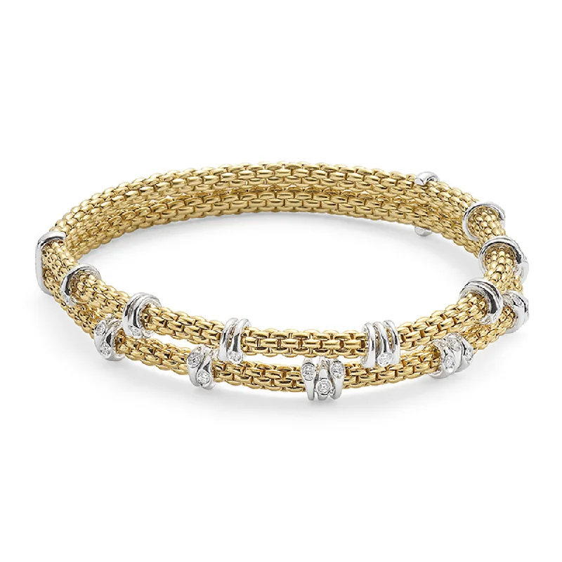 ladies bracelet affordable-Prima 18ct Yellow Gold Double Row Bracelet With White Gold Diamond Rondels