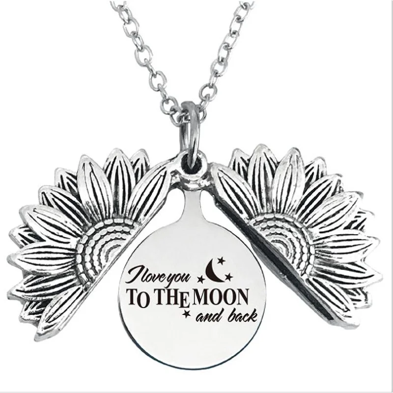 ladies necklace hypoallergenic-I Love You to The Moon Stainless Steel & Alloy Opens Sunflower Necklace