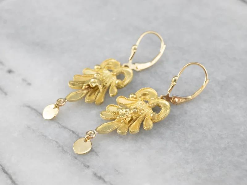 Ladies earrings simple shape earrings-Botanical Bee Gold Drop Earrings