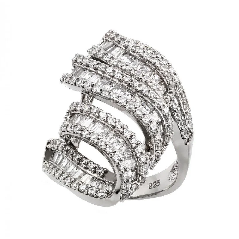 Ladies rings organic shape designs-Silver 925 Rhodium Plated Micro Pave CZ Ring - GMR00001