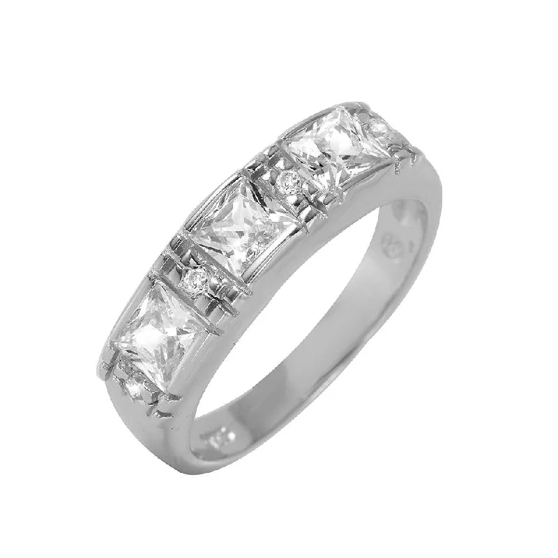 Ladies rings rose-cut diamond designs-Silver 925 Rhodium Plated Princess CZ Ring - BGR00955