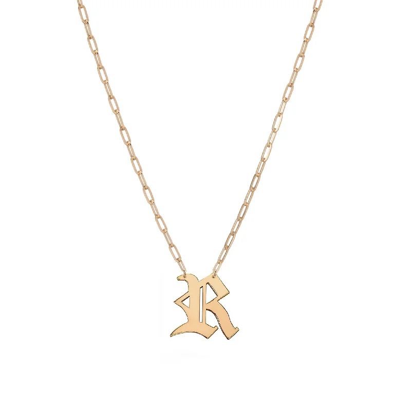 ladies necklace sleek gold-Gothic Initial Paperclip Necklace