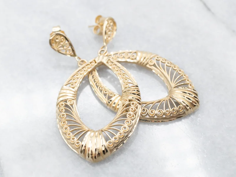 Ladies earrings celebrity style trends-Bohemian Gold Filigree Drop Earrings