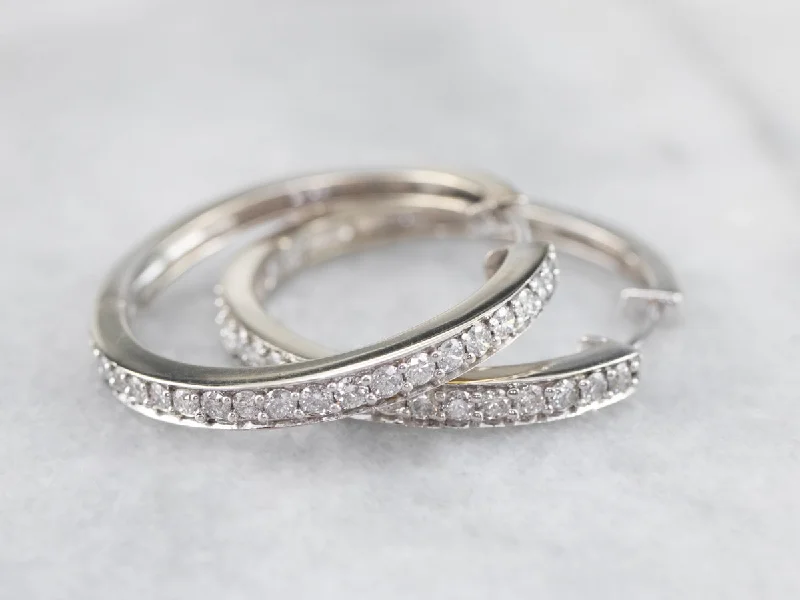 Ladies earrings mixed material earrings-White Gold Diamond Hoop Earrings