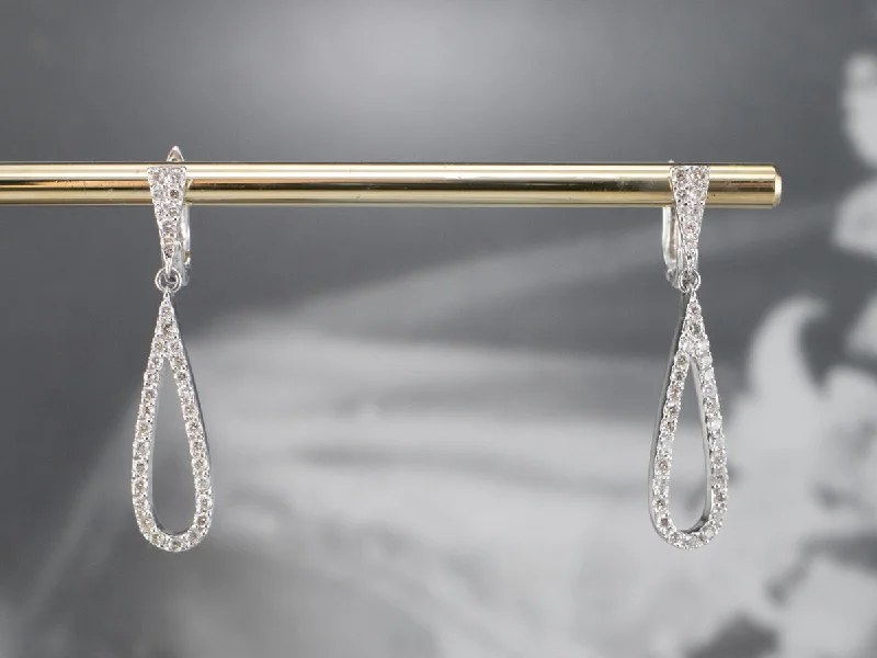 Ladies earrings sharp edge styles-Diamond Teardrop White Gold Drop Earrings