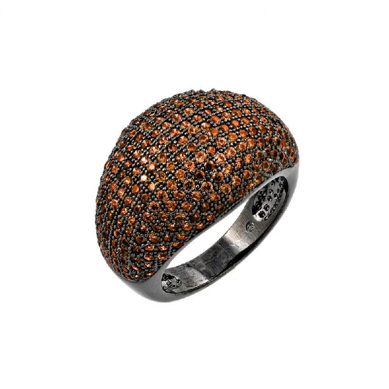 Ladies rings exclusive craft styles-Silver 925 Oxidized Rhodium Plated Orange Micro Pave Set CZ Dome Ring - BGR00774ORG