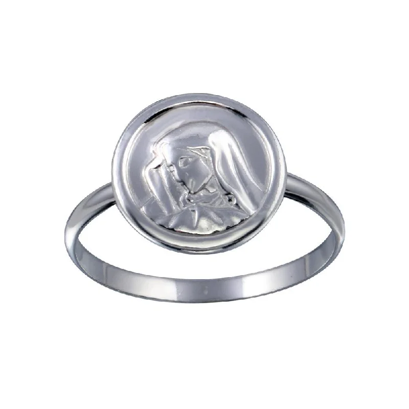 Ladies rings luxury brand picks-High Polished 925 Sterling Silver Mary Medallion Ring - SOR00027