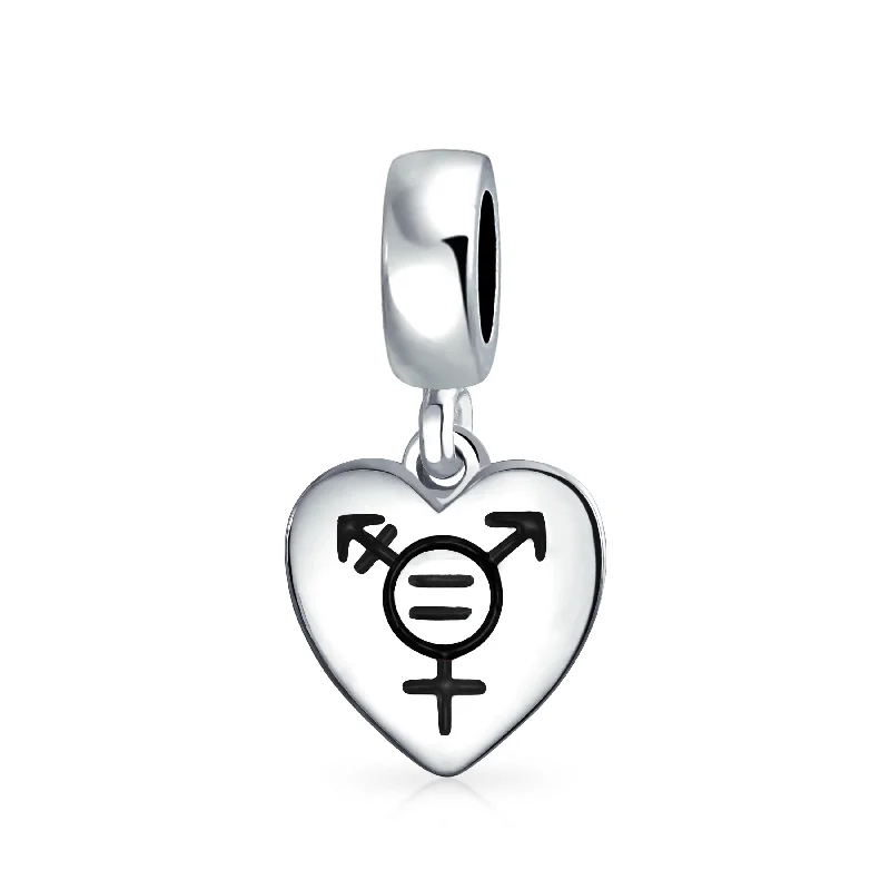 ladies bracelet romantic white gold-Transgender Pride Heart Dangle Charm Bead Sterling Silver for European Bracelet