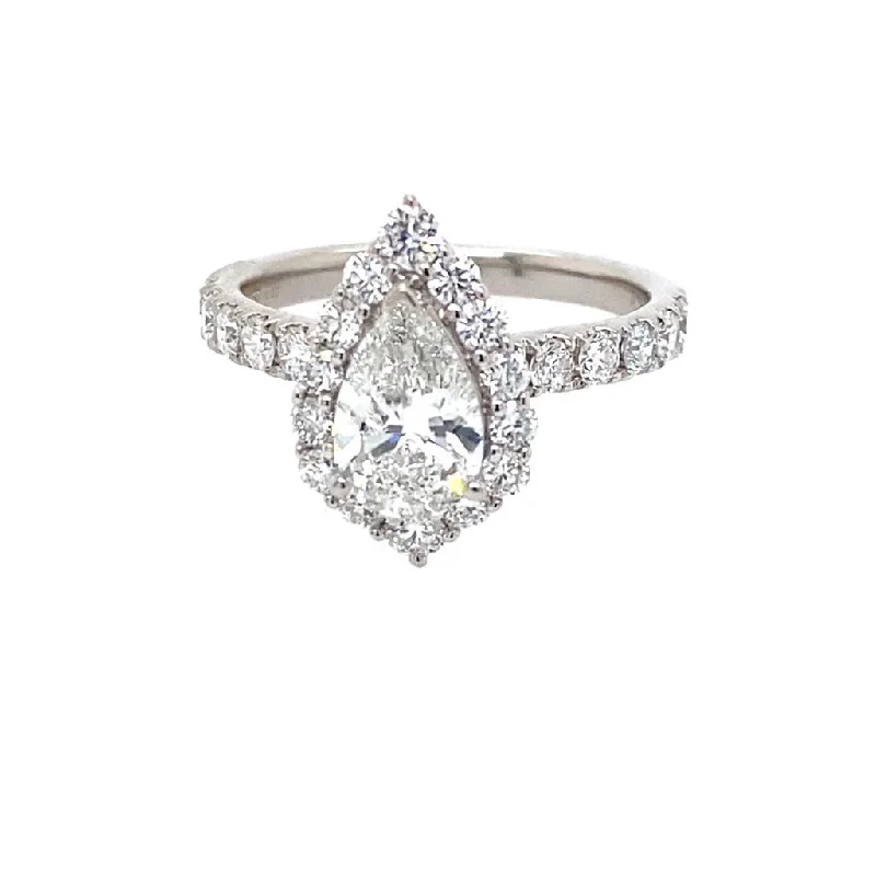 Ladies engagement rings dream designs-14K White Gold 2ctw Pear Lab Diamond Halo Engagement Ring