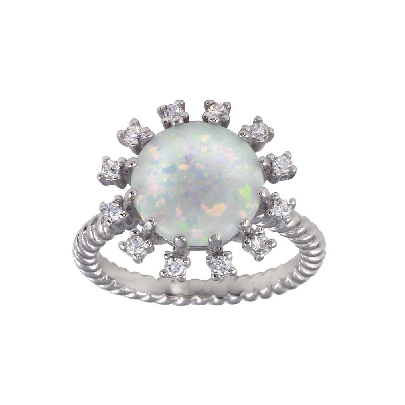 Ladies rings e-commerce store finds-Rhodium Plated 925 Sterling Silver Round Flower Opal Stone Ring - BGR01297