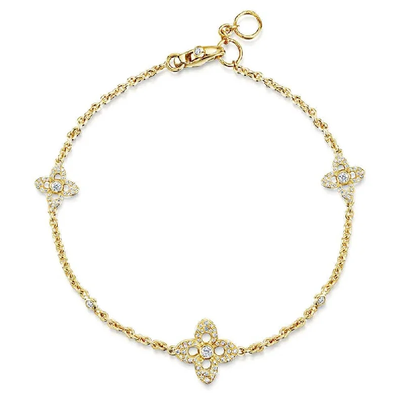 ladies bracelet floral white gold-18ct Yellow Gold Primavera Plain & Pave Diamond Set Bracelet