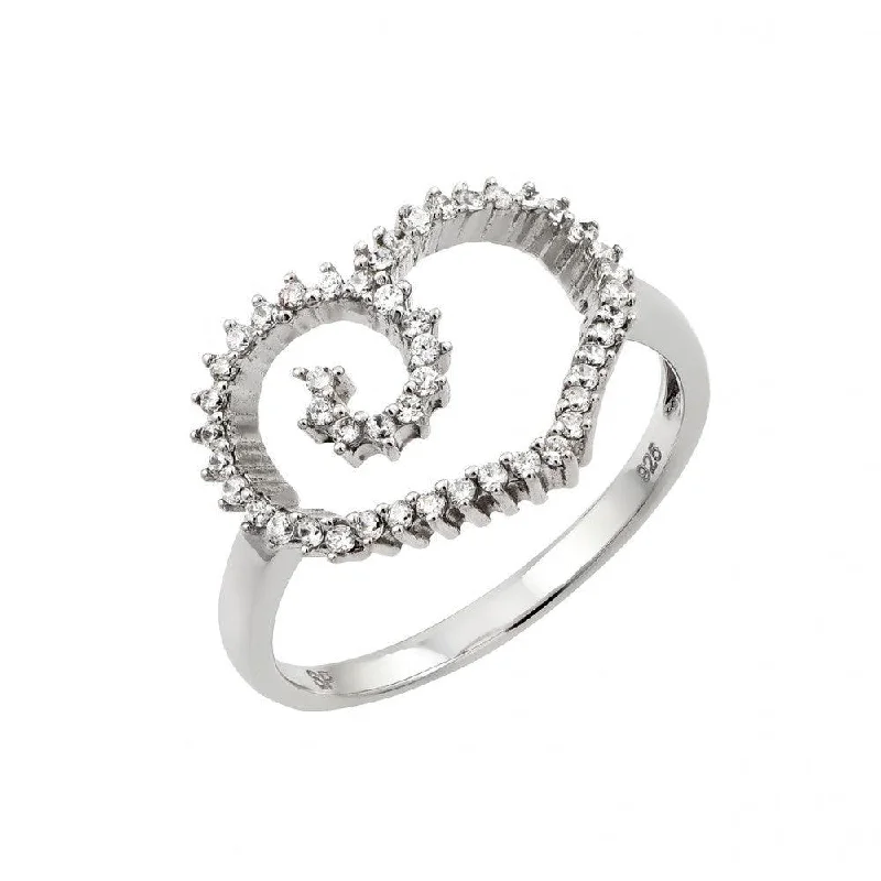 Ladies rings fair trade styles-Silver 925 Rhodium Plated CZ Open Heart Ring - GMR00012