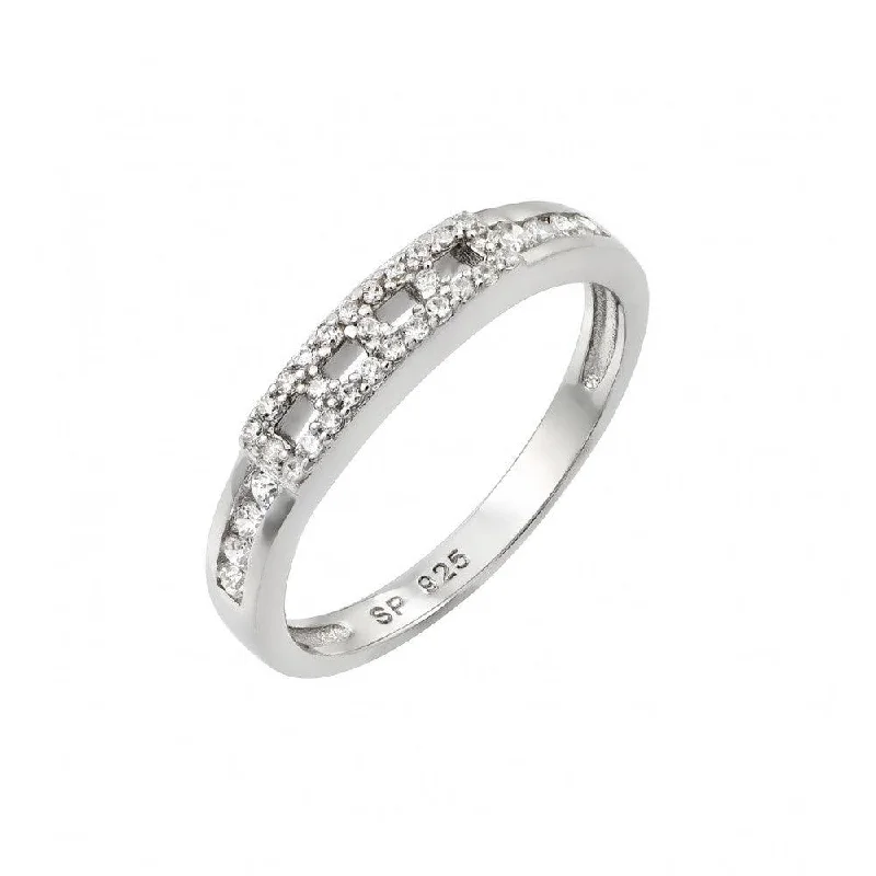 Ladies rings tarnish-free rings-Silver 925 Rhodium Plated Thin Band Inlay CZ Ring - STR00945