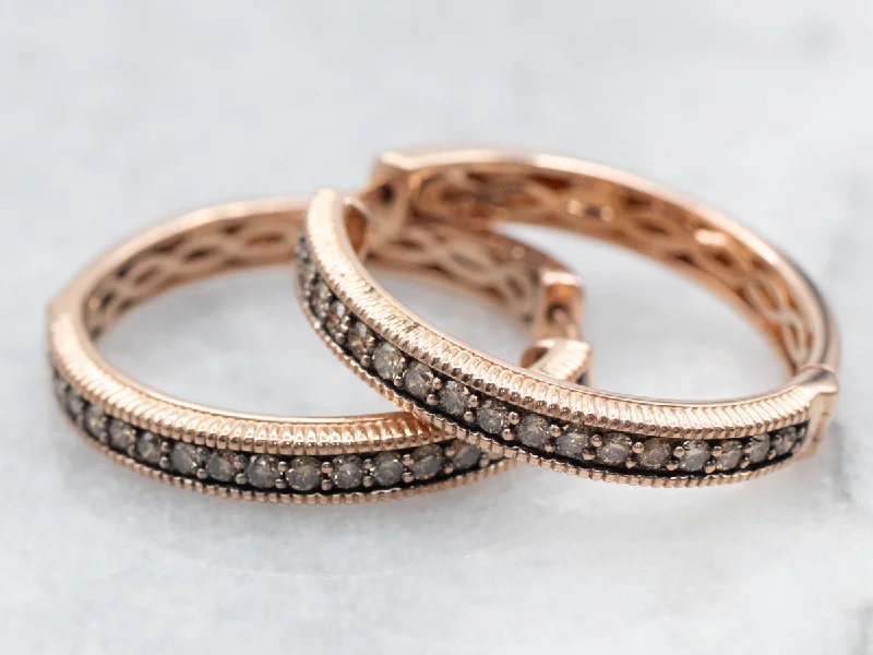 Ladies earrings sustainable jewelry designs-Rose Gold Levian Chocolate Diamond Hinged Hoop Earrings