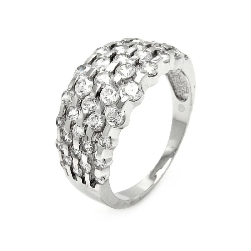 Ladies rings understated elegance styles-Silver 925 Rhodium Plated Clear Round CZ Ring - BGR00442