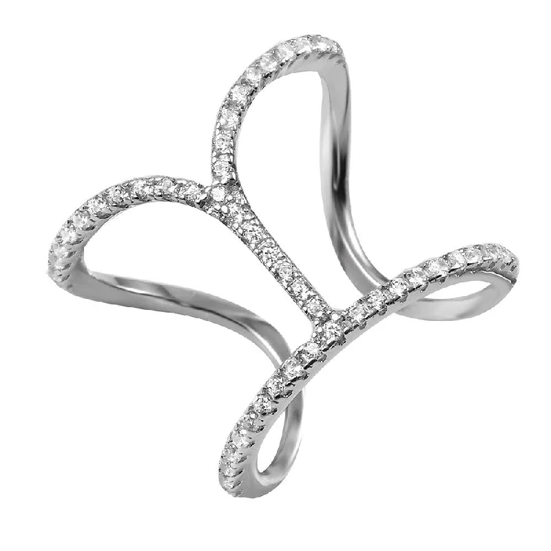 Ladies rings lightweight comfort designs-Silver 925 Rhodium Plated Open Dip Strand Ring - BGR00972