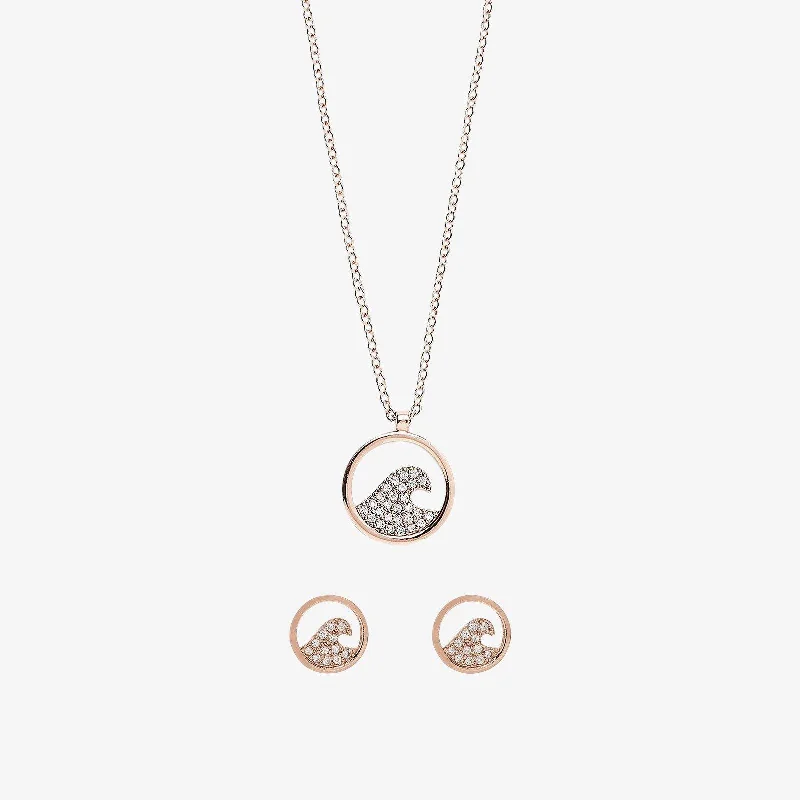 ladies necklace pearl rose gold-Pave Wave Necklace & Earring Set