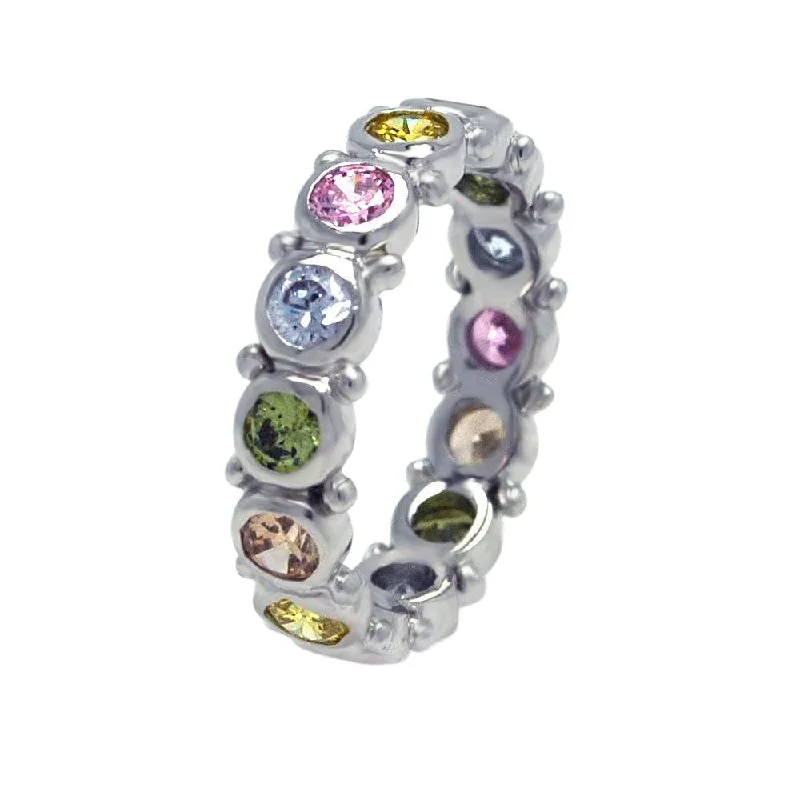 Ladies rings heavy statement pieces-Silver 925 Rhodium Plated Multi Colored CZ Stackable Eternity Ring - AAR0041