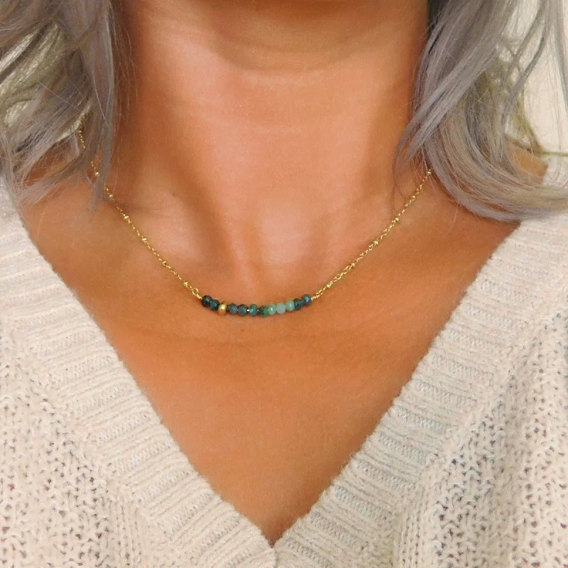 ladies necklace moonstone-Raw Emerald Necklace with Gold Accent in 14k Gold Filled