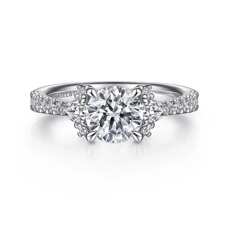 Ladies engagement rings platinum options-Ami - 14K White Gold Round Three Stone Diamond Engagement Ring (Setting Only)