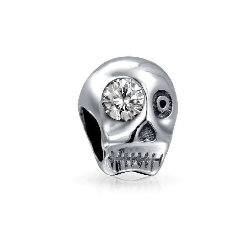 ladies bracelet artistic-Halloween Skeleton Skull Charm Bead with CZ Eye Sterling Silver for European Bracelet