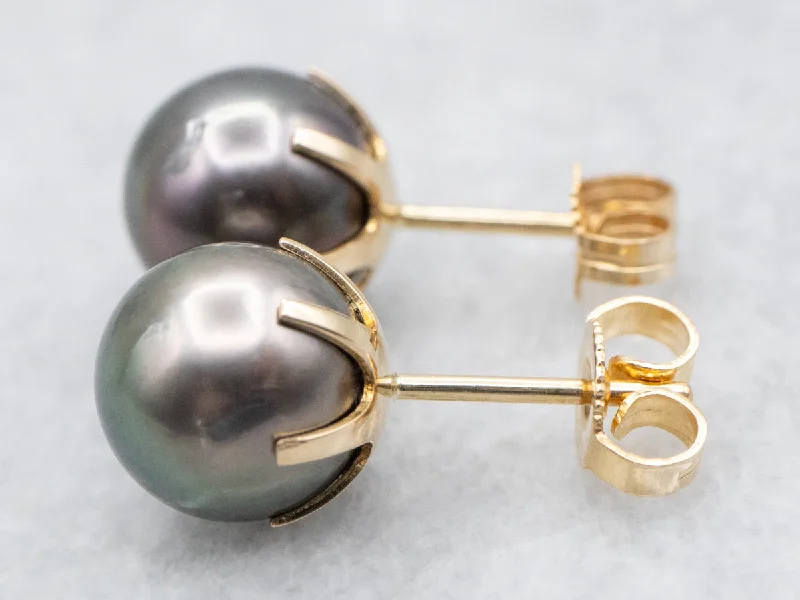 Ladies earrings faceted gem styles-Indigo Grey Pearl Stud Earrings