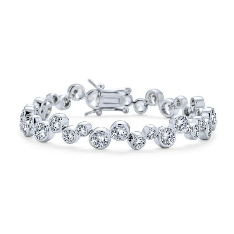 ladies bracelet elegant platinum-Modern Bride Zigzagged Geometric CZ Tennis Bracelet Silver Plated 7-7.5 Inches