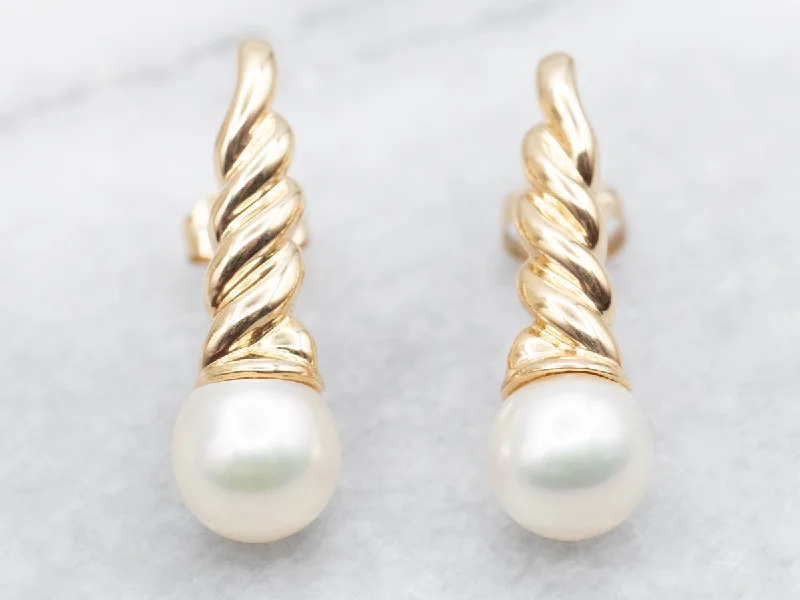 Ladies earrings matte gem earrings-Saltwater Pearl Twisted Stud Earrings