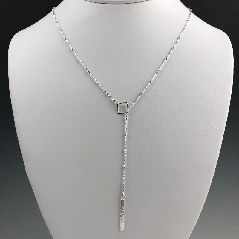 ladies necklace eco-friendly-Silver Square Lariat Necklace