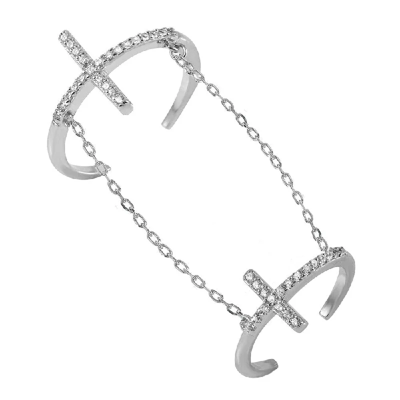 Ladies rings casual chic vibes-Silver 925 Rhodium Plated Cross Slave Ring - BGR00952