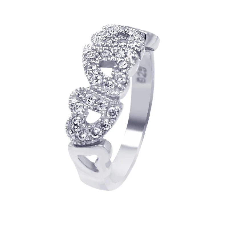 Ladies rings ruby gem accents-Silver 925 Rhodium Plated CZ Multiple Hearts Ring - AAR0013