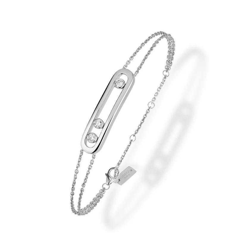 ladies bracelet elegant platinum-18ct White Gold Move Classique Three Diamond Set Bracelet