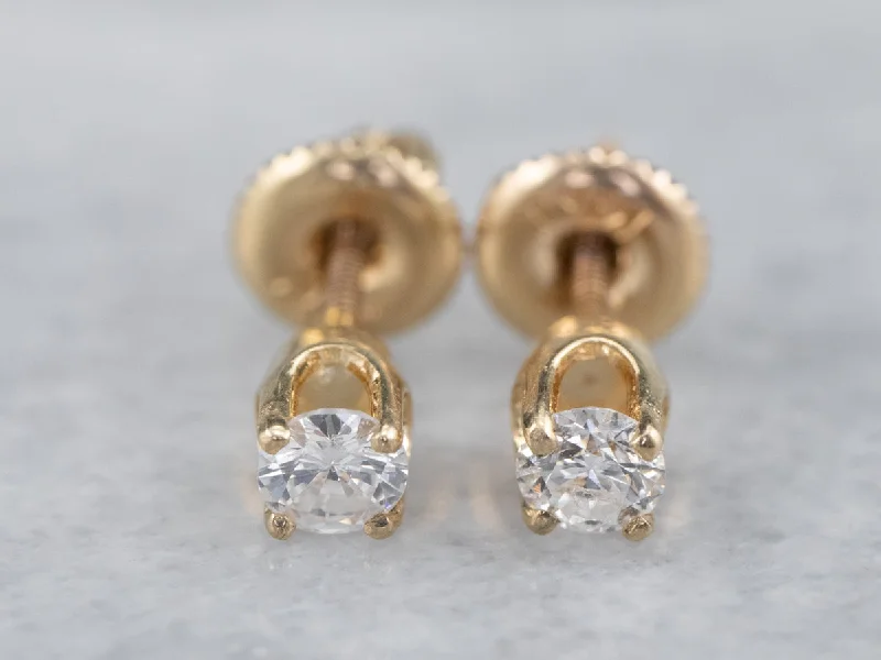 Ladies earrings marquise cut earrings-14KY 2 round diamond prong set stud earrings