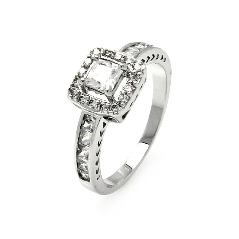 Ladies rings ceramic crafted styles-Silver 925 Rhodium Plated Clear Channel Set Princess Cut CZ Square Ring - BGR00463