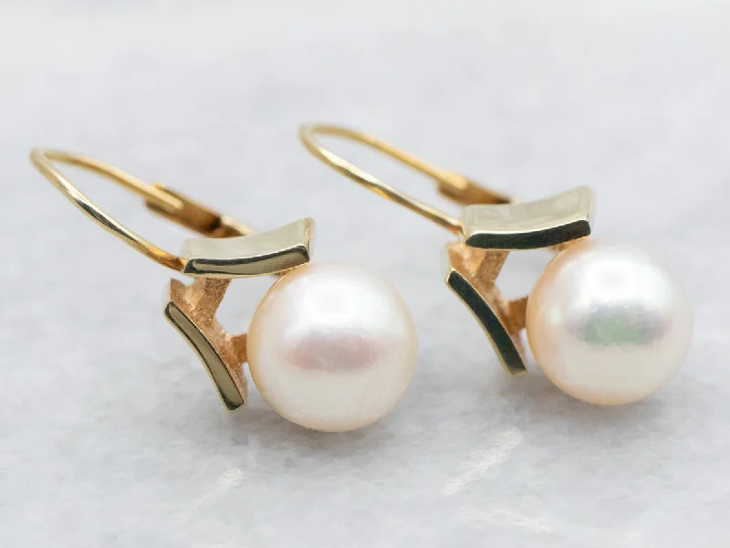 Ladies earrings hoop design classics-Saltwater Pearl Drop Earrings