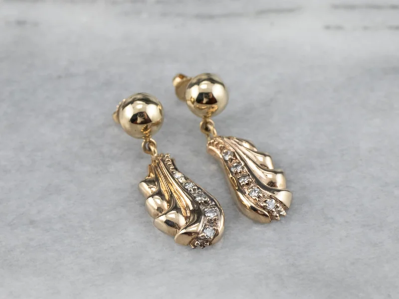 Ladies earrings baroque inspired designs-Vintage Cascading Diamond Gold Drop Earrings