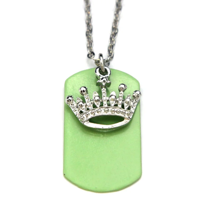 ladies necklace twisted silver-Crown Necklace Dog Tag Green