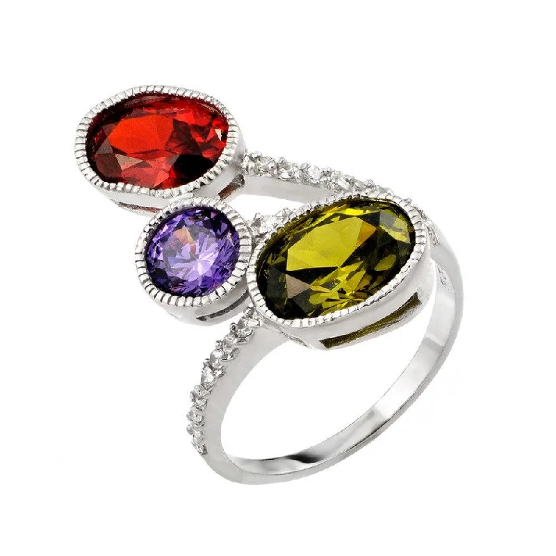 Ladies rings sturdy build rings-Silver 925 Rhodium Plated Multi Colored CZ Ring - STR00988