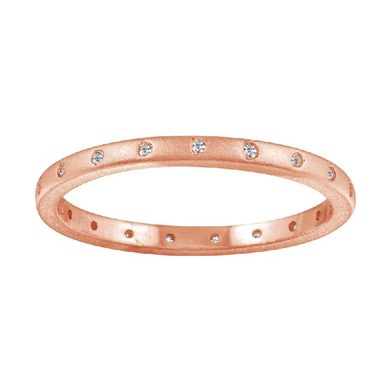 Ladies rings high shine designs-Matte Finish Rose Gold Plated 925 Sterling Silver CZ Eternity Ring - STR01112RGP